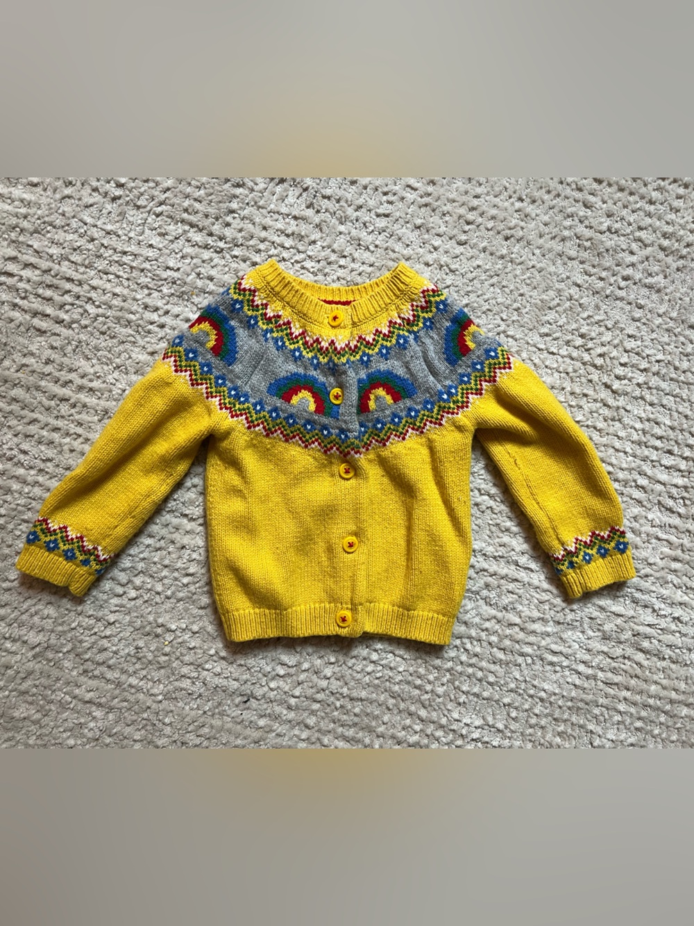 Baby Boden Yellow Fair Isle Knit Cardigan